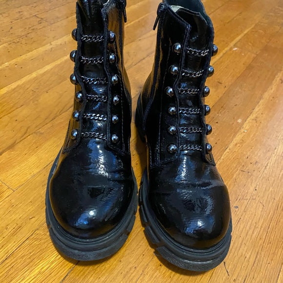 Rieker Women's Shiny Black Combat Boots - Picture 3 of 11